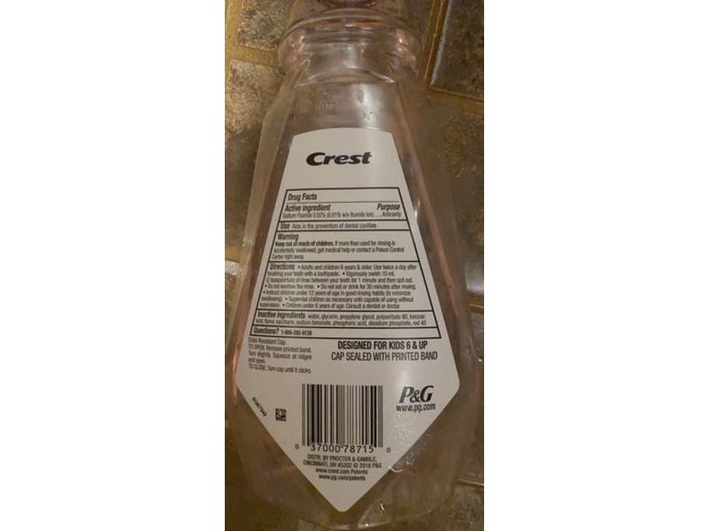 Crest Kid's Anticavity Fluoride Rinse, Bubblegum Rush, Alcohol Free, 16.9 fl oz/500 mL