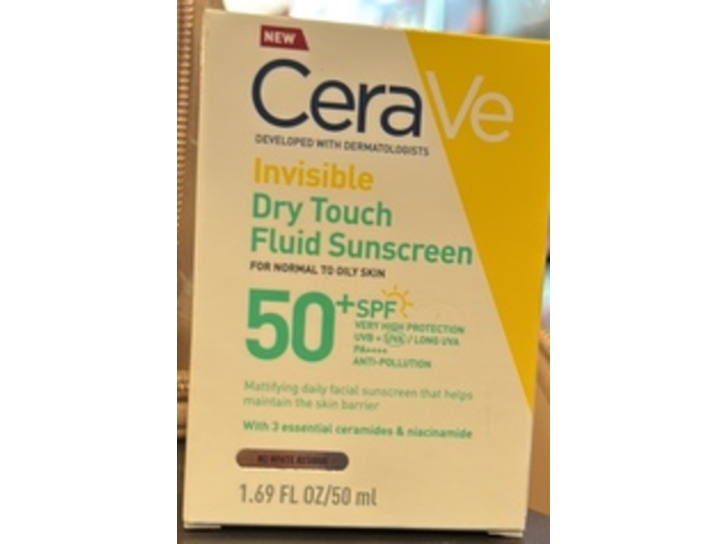 CeraVe Invisible Dry Touch Fluid Sunscreen, SPF 50+ PA++++, 1.69 fl oz/50 mL