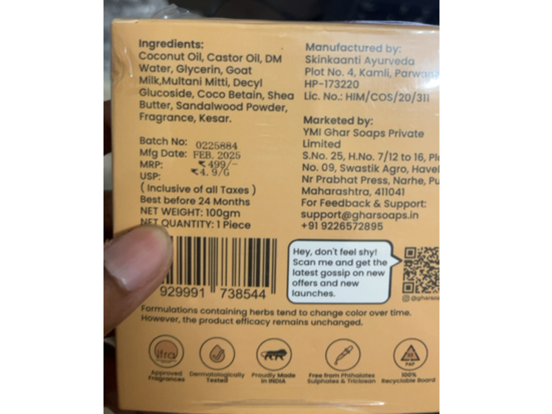 Ghar Ayurveda+Science Magic Soap, Saffron & Sandal Wood, 100 g