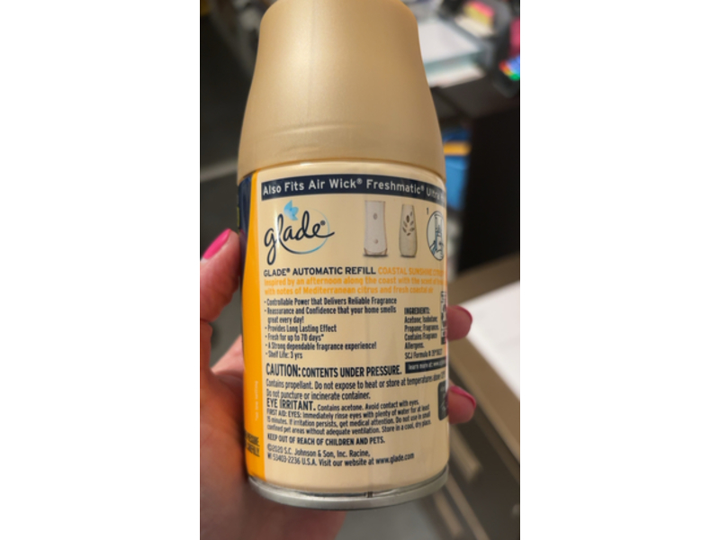 Glade Automatic Spray Refill, Air Freshener, Coastal Sunshine Citrus, 6.2 oz/175 g
