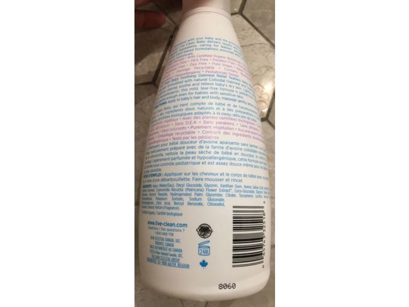 Live Clean Baby Soothing Oatmeal Relief Tearless Baby Wash, 25 fl oz/750 mL