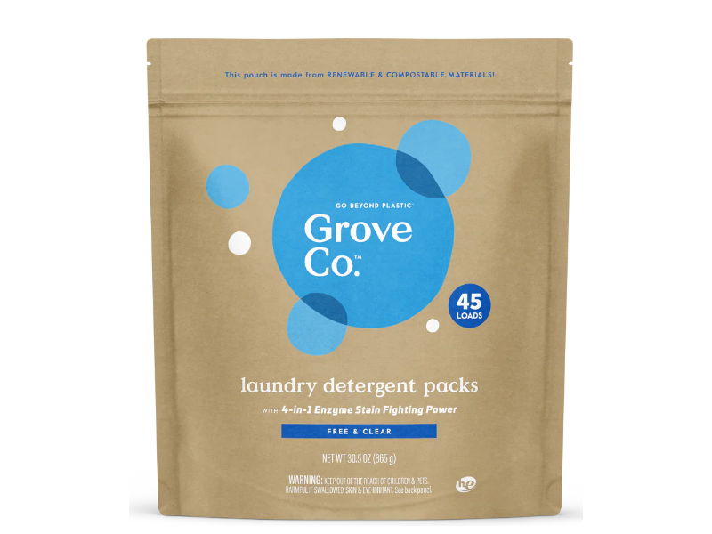 Grove Co. Laundry Detergent Packs, Free & Clear, 45 Loads, 30.5 oz/865 g