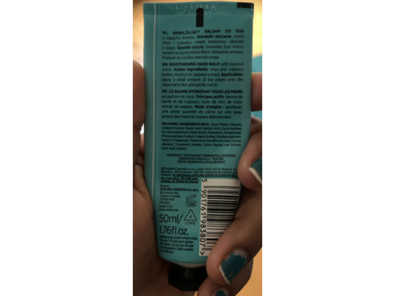 Eveline Moisturizing Hand Balm, Sweet Coconut, 1.76 fl oz/50 mL