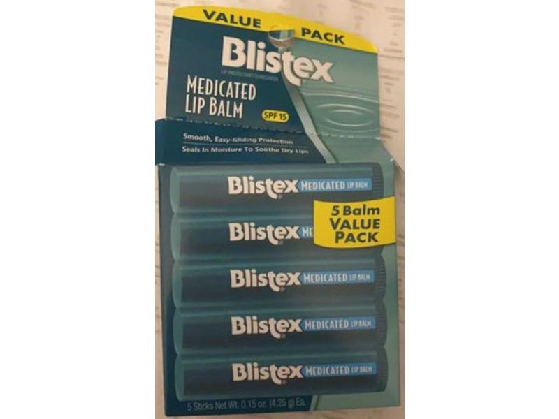 Blistex Medicated Lip Balm, SPF 15, 0.15 oz/4.25 g, Pack Of 5
