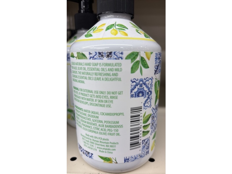 Essenza Naturals Hand Soap, Citrus Basil, 16.9 fl oz/500 mL