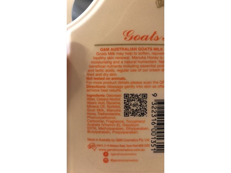 G&M Australian Creams Goats Milk Moisturising Cream, Manuka Honey, 35.2 oz/1 Kg