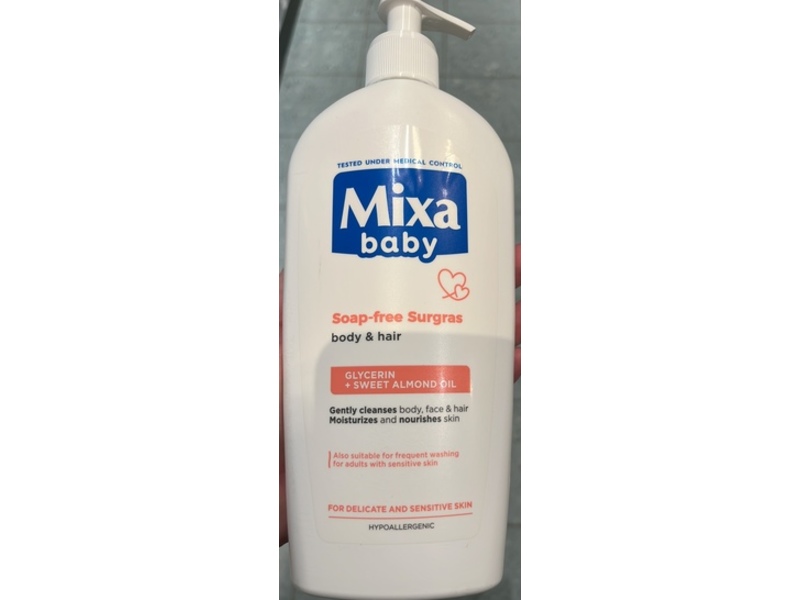 Mixa Baby Baby & Hair Soap-Free Surgras, Glycerin + Sweet Almond Oil, 400 mL