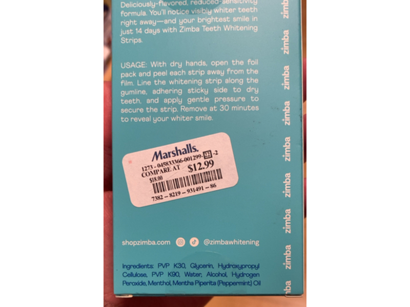 Zimba Teeth Whitening Strips, Peppermint, 14 Count