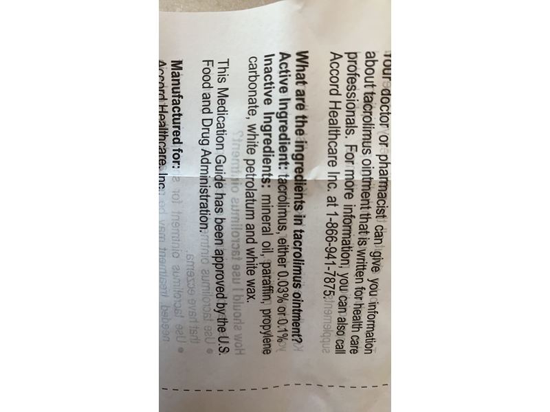 Tacrolimus Ointment 0.1%, 100g, Accord Healthcare Inc. (RX)