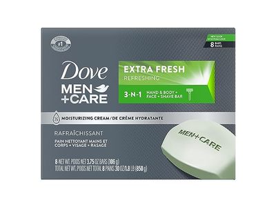 Dove Men + Care 3-In-1 Hand + Body & Face Shave Bar, Extra Fresh, 3.75 oz/106 g, 8 Count