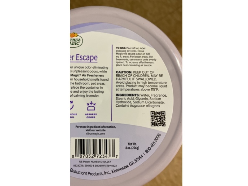 Citrus Magic Air Freshener, Lavender Escape, 8 oz/226 g