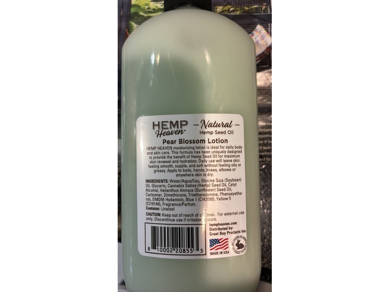 Hemp Heaven Body Lotion, Pear Blossom, Hemp Seed Oil, 12 fl oz/354 mL