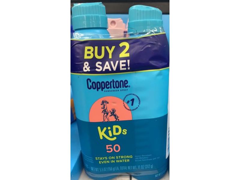 Coppertone Kids Sunscreen Spray, SPF 50, 5.5 oz (156 g), Pack of 2