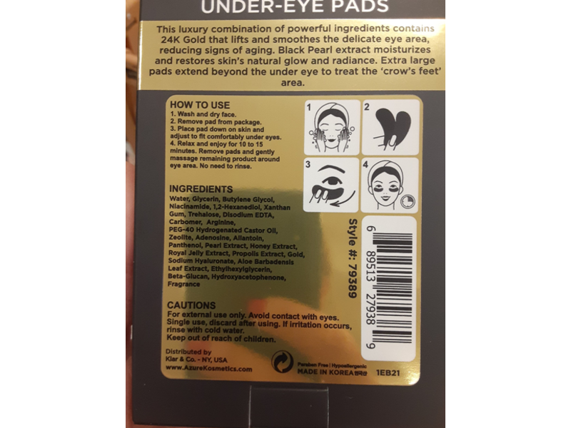 24K Gold & Black Pearl Under Eye Pads, 5 Count