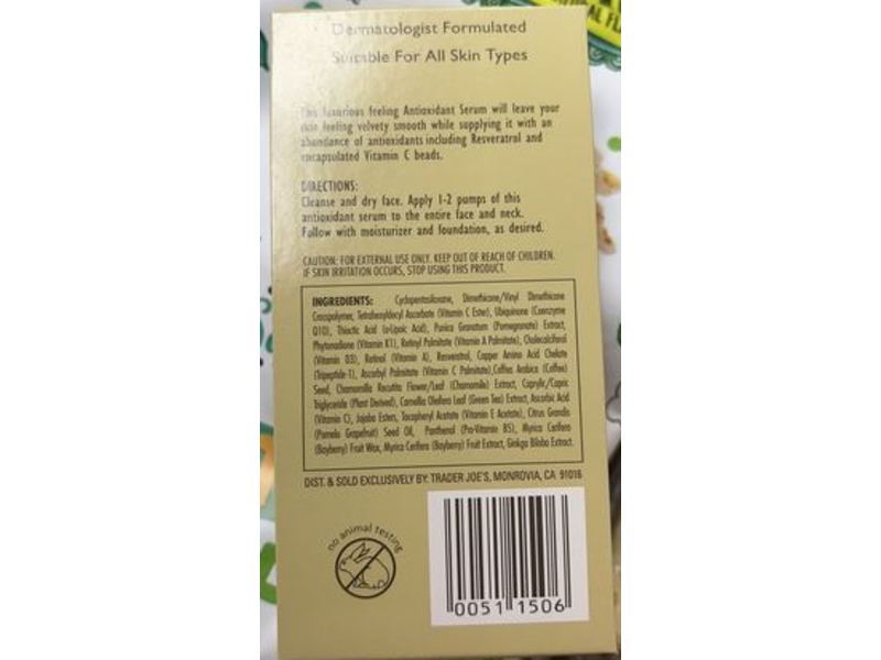 Trader Joe's Antioxidant Facial Serum, 1 fl oz/30 mL, Pack Of 2