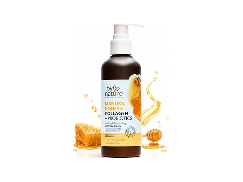 By Nature Soothing & Replenishing Light Day Cream, Manuka Honey + Collagen + Probiotics, 6.5 oz//185 g