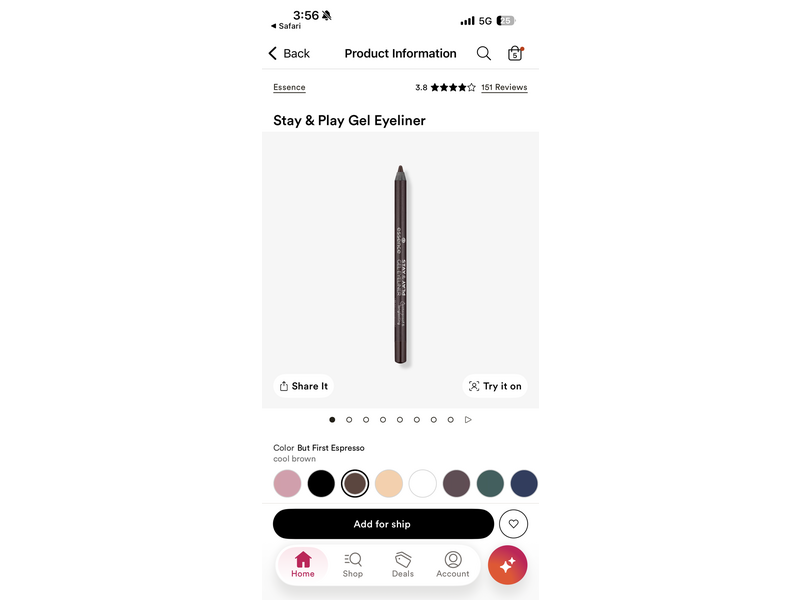 Essence Stay & Play Gel Eyeliner Pencil, But First Espresso, 0.05 oz