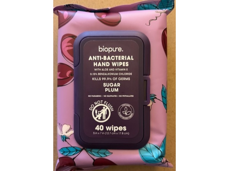 BioPure Anti-Bacterial Hand Wipes, Sugar Plum, 40 Count