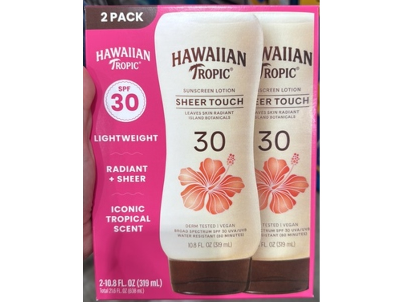 Hawaiian Tropic Sheer Touch Sunscreen Lotion, SPF 30, 10.8 fl oz/319 mL, Pack Of 2
