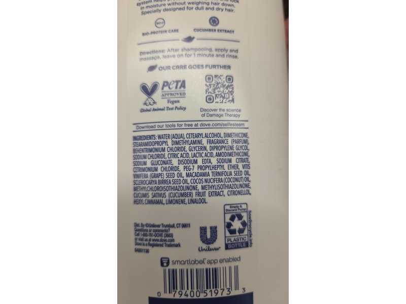 Dove Damage Therapy Conditioner, Cucumber & Moisture, 28 fl oz/828 mL