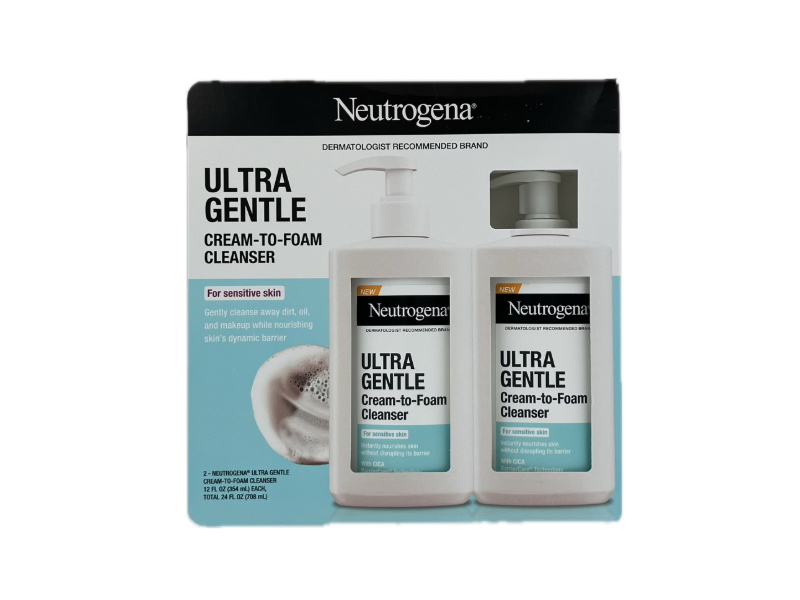 Neutrogena Ultra Gentle Cream-To-Foam Cleanser, 12 fl oz/354 mL, Pack Of 2