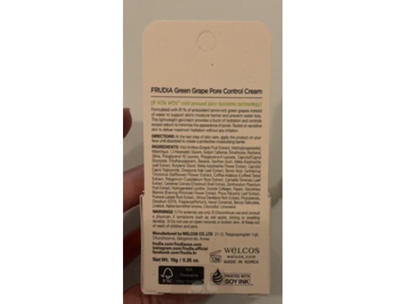 Frudia Pore Control Cream, Green Grape, 0.35 fl oz/10 g