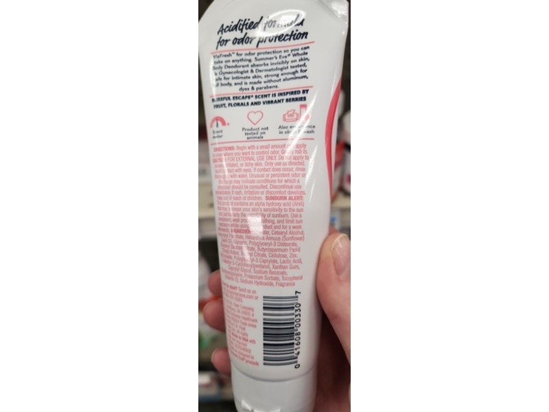 Summer's Eve Whole Body Deodorant Cream, Blissful Escape, 3 fl oz/89 mL