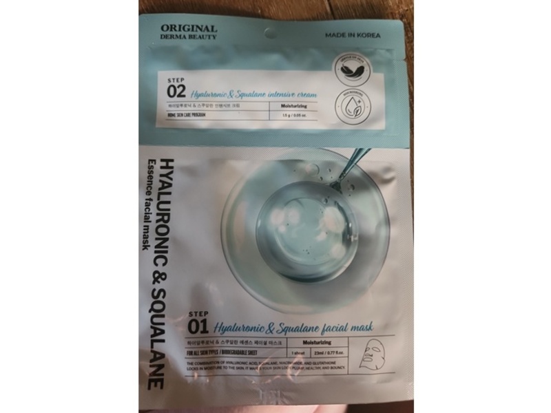 Original Derma Beauty Essence Facial Mask, Hyaluronic & Squalane, 0.77 fl oz/23 mL