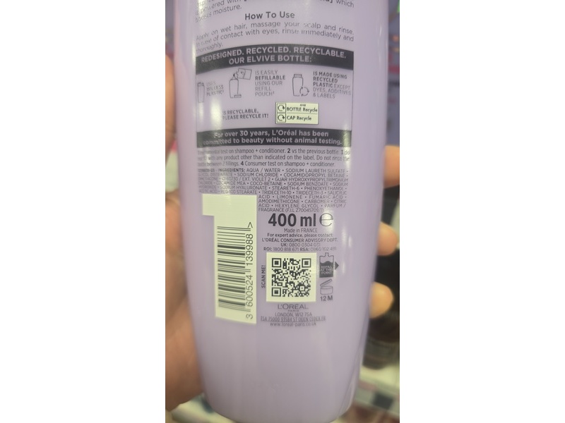 L'Oreal Paris Elvive Hydra Hyaluronic Moisture Boosting Shampoo, 400 mL