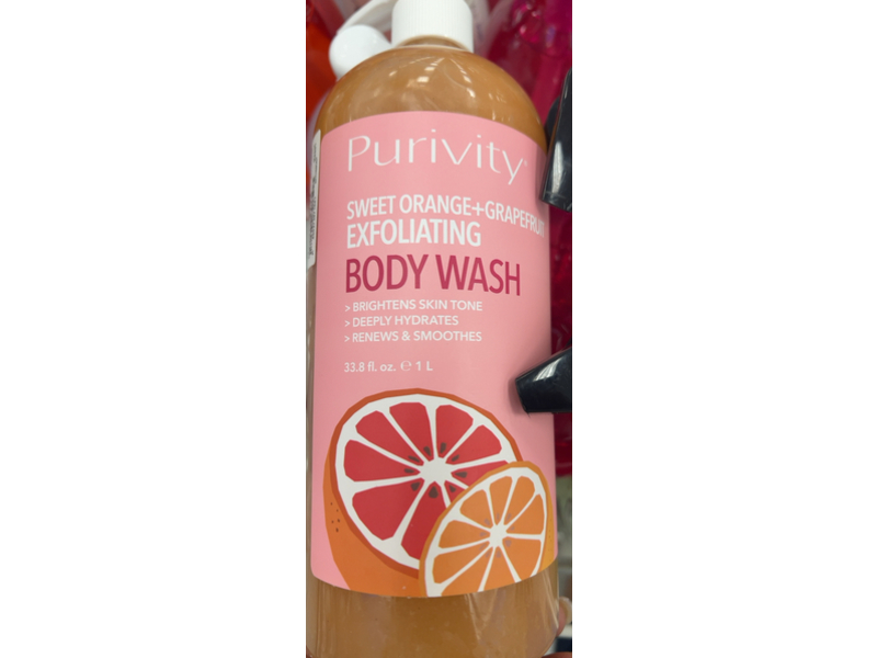Purivity Body Wash, Sweet Orange + Grapefruit, 33.8 fl oz/1 L