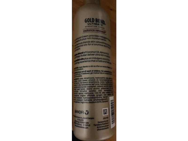 Gold Bond Ultimate Hydrating Smoothing Cream Radiance Renewal, Coconut Oil, Almond Oil, Mango Butter,10 oz/283 g