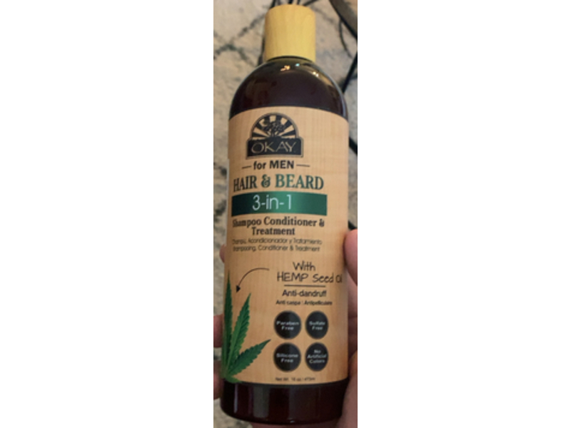 Okay 3 In 1 Shampoo, Conditioner & Treatment, Hemp Seed Oil, 16 oz/473 mL