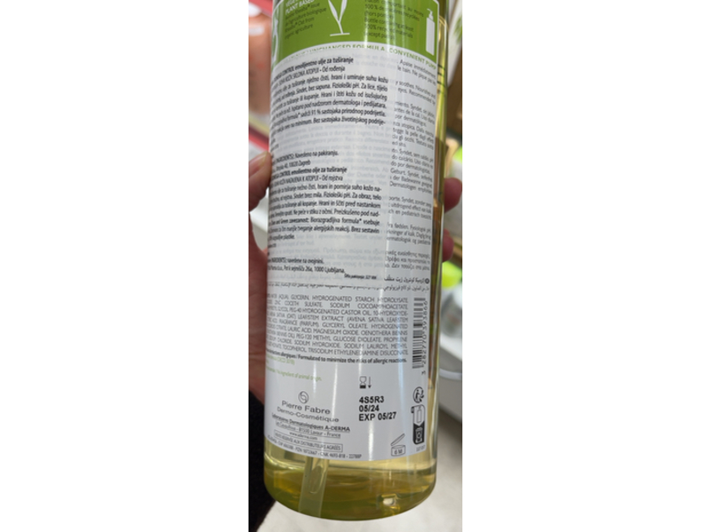 A Derma Exomega Control Emollient Shower Oil Anti-Scratching, Rhealba Oat, 750 mL