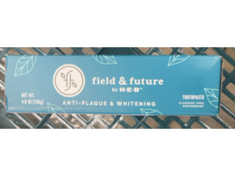 H.E.B Field & Future Anti-Plaque & Whitening Toothpaste, Peppermint, 4.8 oz/136 g