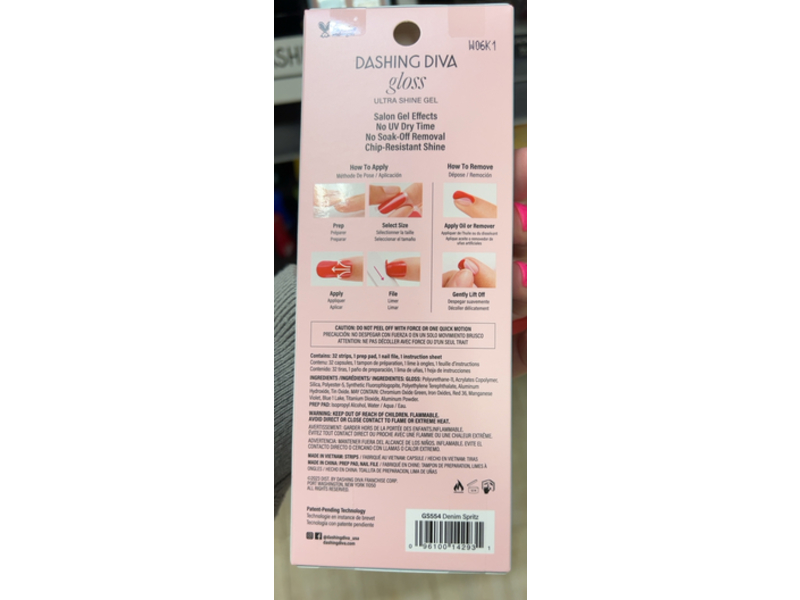 Dashing Diva Gloss Ultra Shine Gel Nail Strips, Denim Spirtz, 32 Count