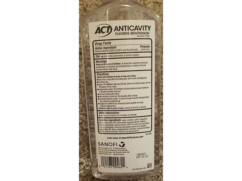 Act Anticavity Fluoride Mouthwash, Iced Sweet Mint, 18 fl oz / 532 mL