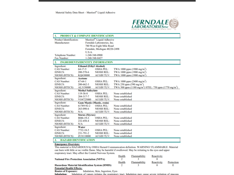 Ferndale Laboratories Mastisol Liquid Adhesive, 2/3 mL