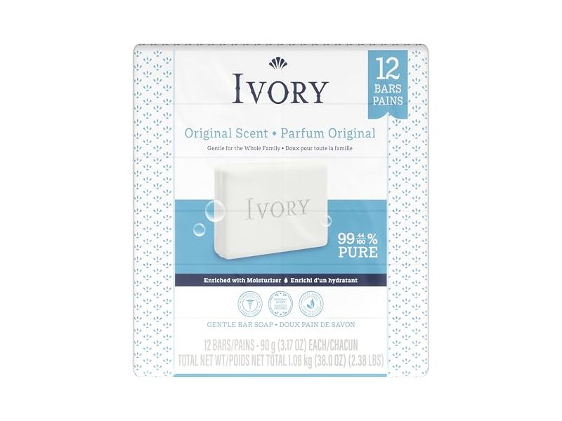 Ivory Gentle Bar Soap, Orginal, 3.17 oz/90 g, 12 Count