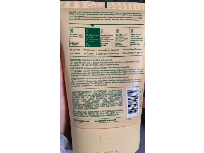 Being Big Hair Volume Shampoo, Avocado Oil & Macadamia Oil, 354 mL