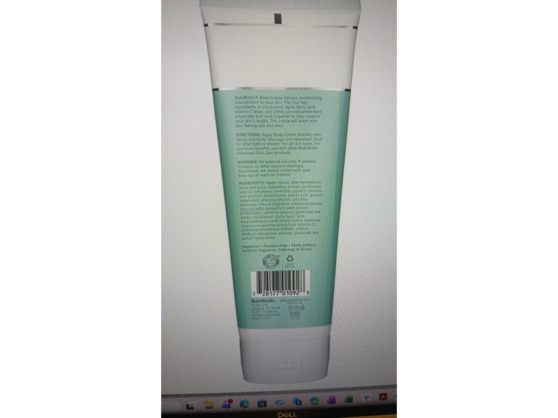 NutriBiotic Advanced Skin Care Body Creme, 8 fl oz/236 mL