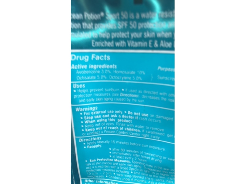 Ocean Potion Suncare Sunscreen Lotion, Scent Of Sunshine SPF 50, 6.8 fl oz/201 mL