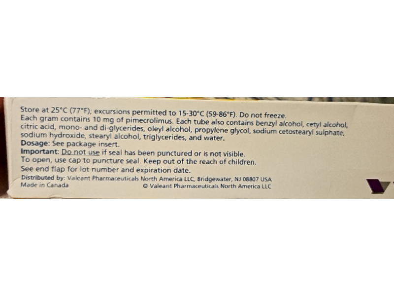 Elidel (Pimecrolimus) Cream 1%, 100 g, Valeant (Bausch Health US), (Rx)