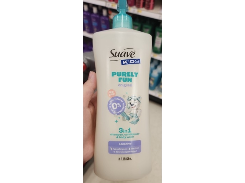 Suave Kids Purely Fun 3 In 1 Shampoo Conditioner & Body Wash, Original, 28 fl oz/828 mL