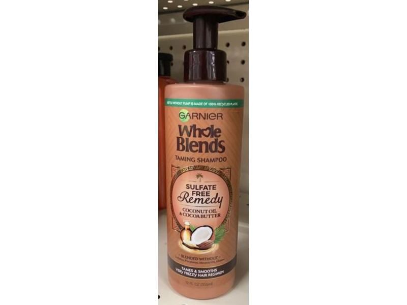 Garnier Whole Blends Taming Shampoo, Sulfate Free Remedy, Coconut Oil & Cocoa Butter, 12 fl oz/355 mL