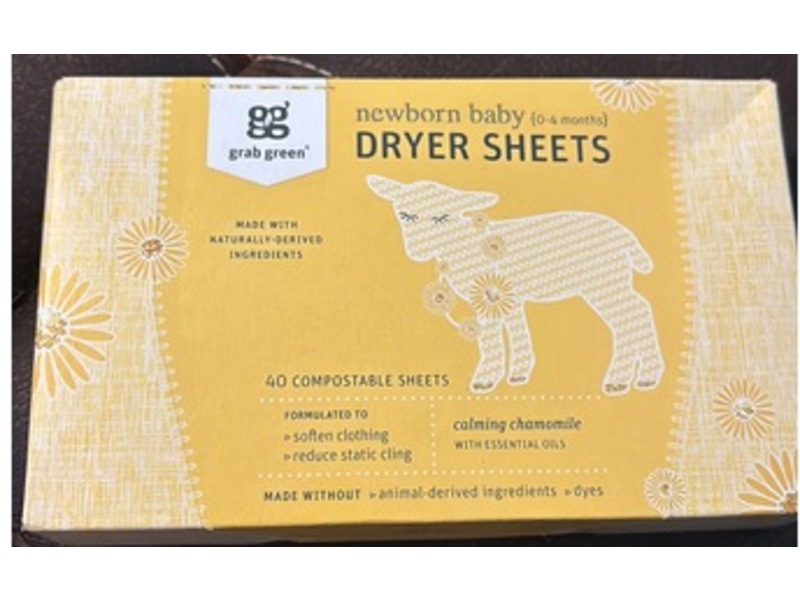 Grab Green New Born Baby Dryer Sheet, Calming Chamomile, 40 Count