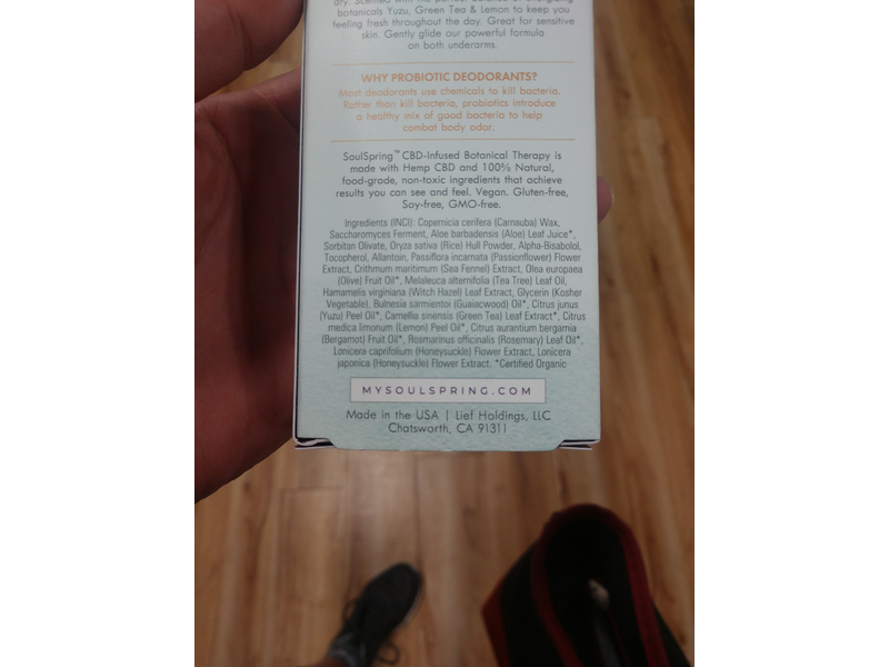 Soul Spring Uplifting Probiotic Deodorant, Cbd, 1.7 oz/50 g