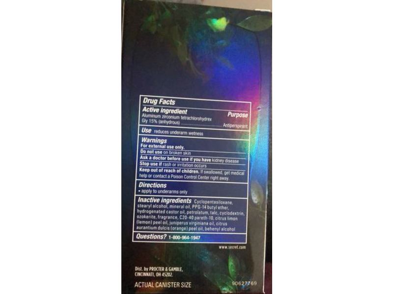 Secret Antiperspirant With Essential Oils, Cedarwood + Citrus, 1.6 oz/45 g