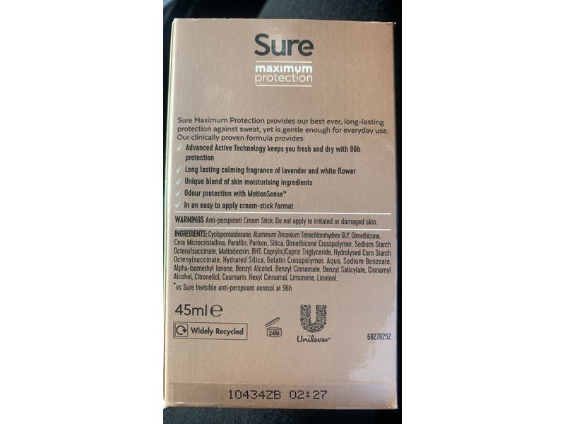 Sure Anti-Perspirant Cream, Stress Control, 45 mL