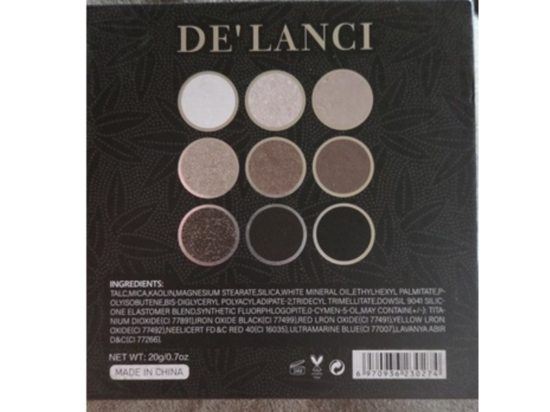 De'Lanci 9 Colors Black Smoky Eyeshadow Palette, Panda, 0.7 oz/20 g