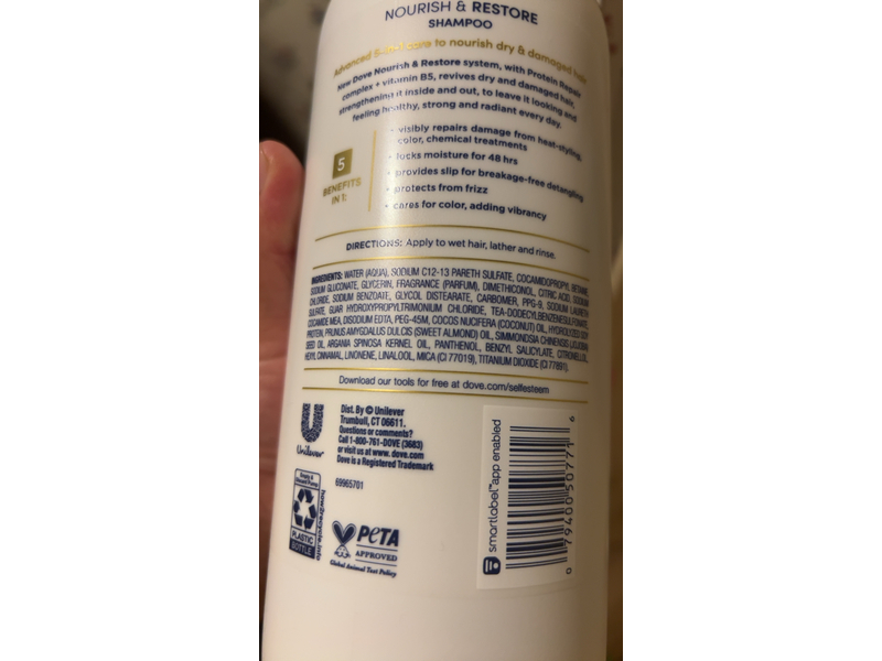 Dove 5 In 1 Nourish & Restore Shampoo, Vitamin B5, 33.8 fl oz/1 L